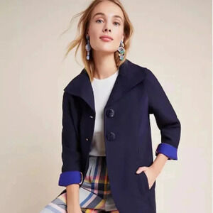Anthropologie Wellesley Pleated Peacoat in Navy Blue - Women's Size Extra Small